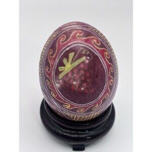 Vintage European Handpainted Egg Ukranian Style Folk Art With Stand